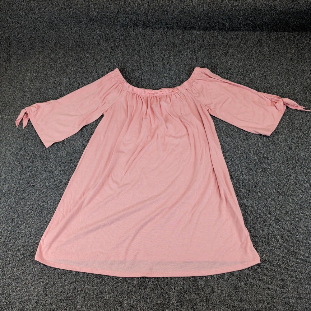 B&B Boutique Womens Tunic Top XL Pink Poly Rayon Off Shoulder Tie Sleeve Boho — photo 2
